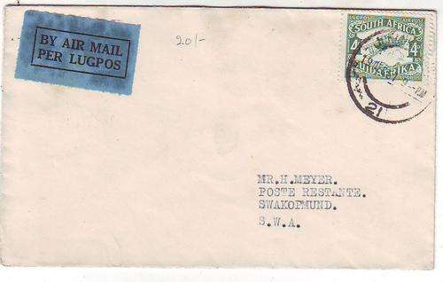 SA Air mail to SWA 19 Dec 1931 via Swakkopmund to Windhoek
