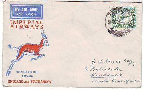 SA Airmail Emperial Airways - Pietersberg - Windhoek via JHB 30 Jan 1932