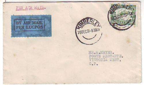 SA Airmail - Kimberly Victoria West 14 Dec 1931