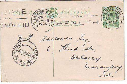 SA Post card Kingshead half  penny (Depot)