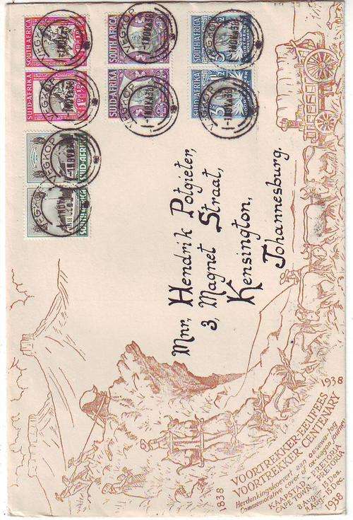 Voortrekker centenary FDC No 3 Vegkop 1 Nov 1938