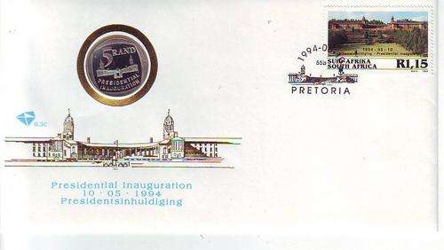 Mandela Presidential Inauguration cover with R5 coin untampered with 6.3c