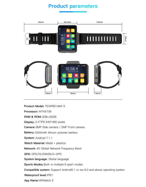 Ticwris Max S 4G Smart Watch Phone Android 7.1 MTK6739 Quad Core 3GB / 32GB