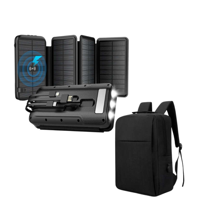 Solar Power Bank 20 000MAh Folding Solar Panel with Torch & wireless charging incl FREE Gadget Bag