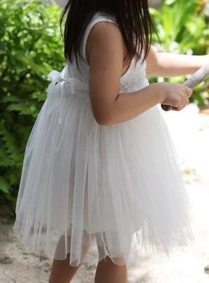 Net lace & cotton tutu dress with rose detail - Winter White 4-5 years