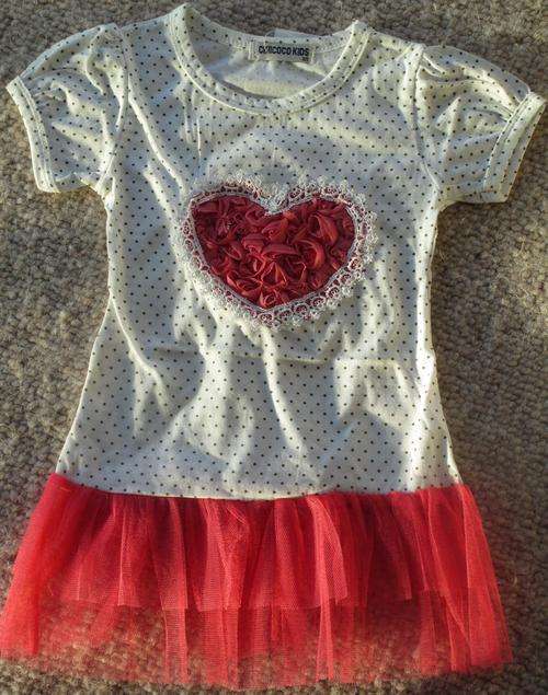 Pink heart detail long t-shirt with frill *** Christmas Shipping Special