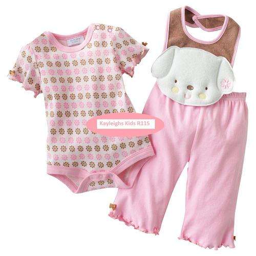 Cotton vest, bib and leggings set - Pink Puppy