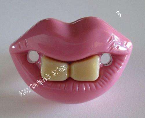 Funny Pacifier, Novelty Dummy - lips and teeth - Pink No 3