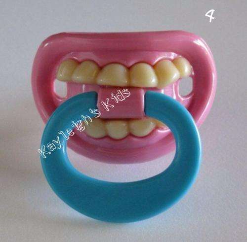 Funny Pacifier, Novelty Dummy - lips and teeth - Pink No 4