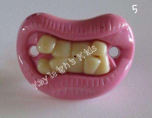 Funny Pacifier, Novelty Dummy - lips and teeth - Pink No 5 *local stock*