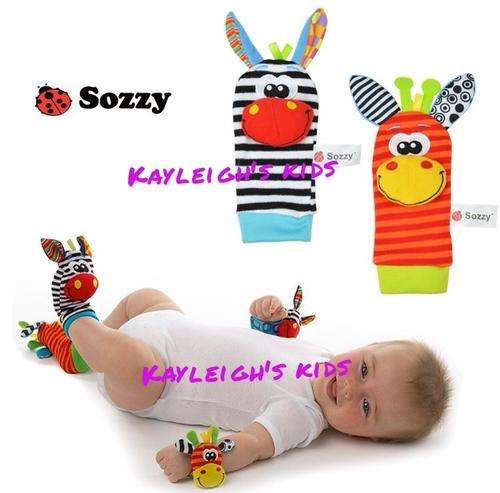Bright foot rattles (Sozzy like Lamaze) giraffe and zebra pair