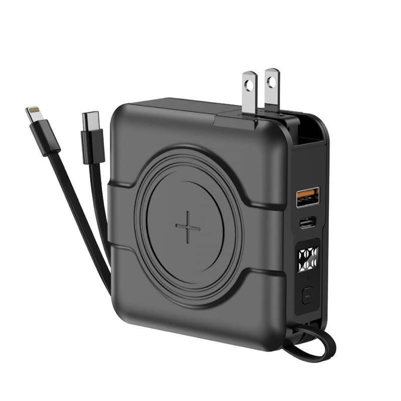 DW Aspor 5-in-1 Multi-Function Fast Charging Wireless Magnetic Power Bank 10000mAh - Black - A338