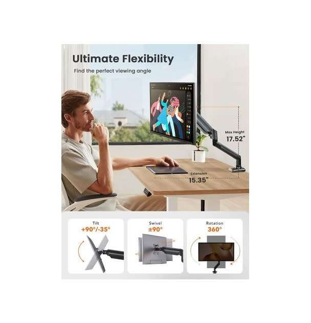 DW Single Adjustable Monitor Arm for 13-32 inch Screens