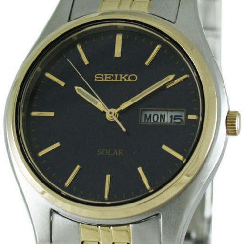 SEIKO SOLAR Quartz Steel Black Dial with Gold markers Day/Date Water Resistant