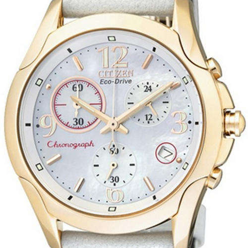 CITIZEN LADIES CHRONOGRAPH Eco-Drive Rose Gold plated Steel Mother of Pearl Dial Calf Leather Strap