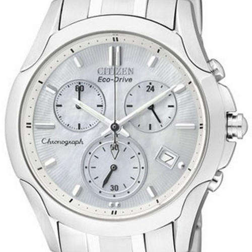 CITIZEN LADIES ECO-DRIVE CHRONOGRAPH Steel White Mother-of-pearl Dial Date 3 Subdials