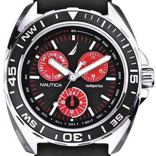 NAUTICA MULTIFUNCTION CHRONOGRAPH Quartz 50m Steel Black Dial Day/Date Chrono Tachymeter