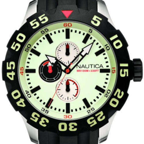 NAUTICA BFD 100 MULTIFUNCTION Quartz 100m Steel Yellow Dial Rotating Bezel Black Resin Strap