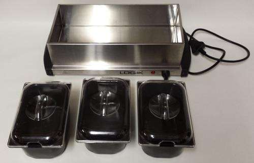 Logic Food Warmer Tray with 3 heat settings and 3 metal serving dishes & lids - perfectly working!!