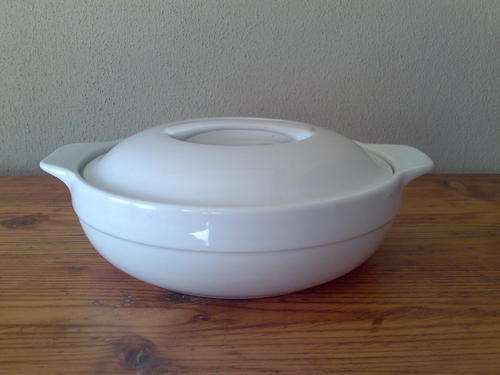 Ceramic round white serving dish with lid