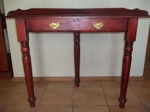Three legged corner table with brass handles
