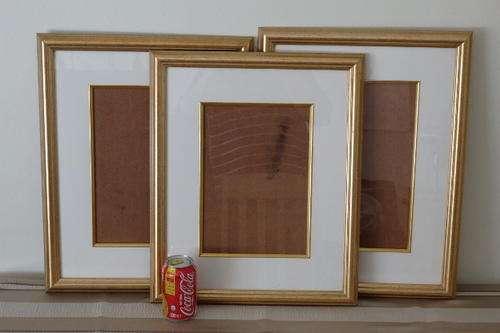 THREE AWESOME GOLD PICTURE/ CERTIFICATE FRAMES WITH WHITE BORDERS & GLASS bid/frame