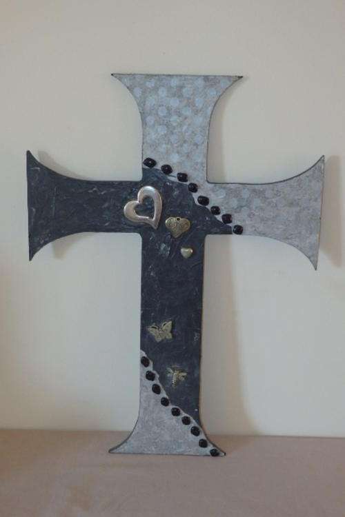 A GORGEOUS TALL WALL HANGING CRAFTED CROSS WITH BEAUTIFUL DETAILING AND FINISHINGS