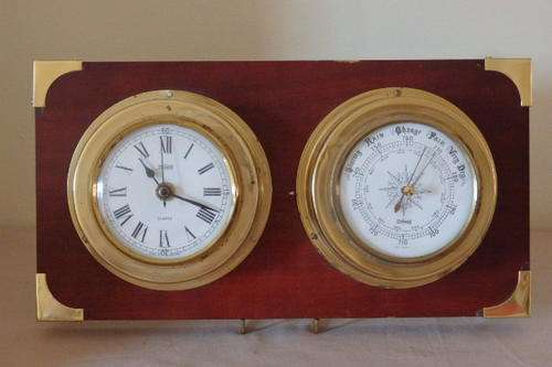 AN AWESOME VINTAGE (WEST GERMAN MADE) STOCKBURGER BRASS CLOCK AND BAROMETER COMBINATION