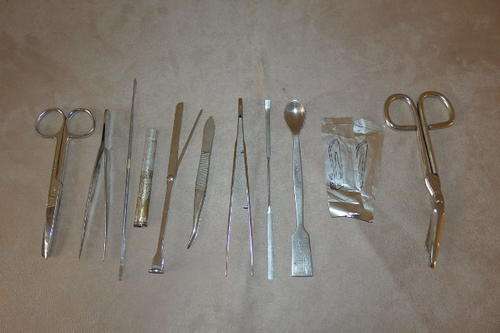 A WONDERFUL COLLECTION OF "MEDICAL" INSTRUMENTS INCLUDING SCISSORS, TWEEZERS AND MORE