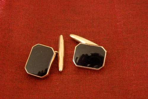 A MAGNIFICENT PAIR OF 9ct GOLD VINTAGE MENS "CHAIN" CUFFLINKS WITH BLACK ONYX