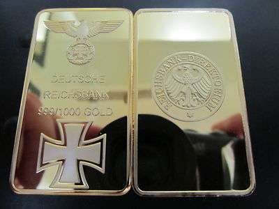 1 OZ GERMAN 3RD REICH IRON WWI WWII BULLION BAR_24K PURE LAYERED GOLD FREE SHIPPING