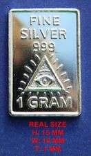 No 53: Five (5)  X 1 GRAM 999.Fine Pure SOLID SILVER BULLION BAR All-seeing eye Masonic