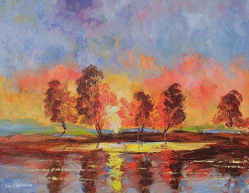 DAM SUNSET (Stretched canvas ,can be hung as is: 800mm x 600mm x 35mm)