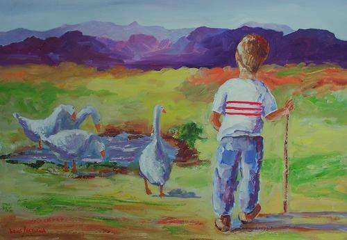 AN ORIGINAL LOUIS PRETORIUS:"Drinking  from the pond" (730mm x 490mm)