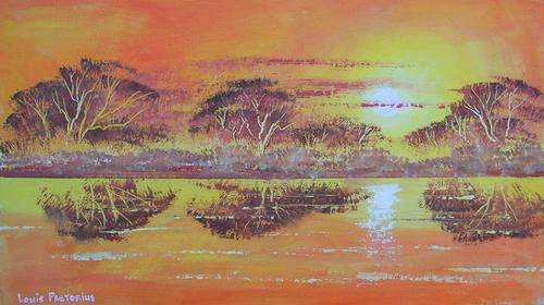 AN ORIGINAL LOUIS PRETORIUS:"River Sunset" (550mm x 310mm)