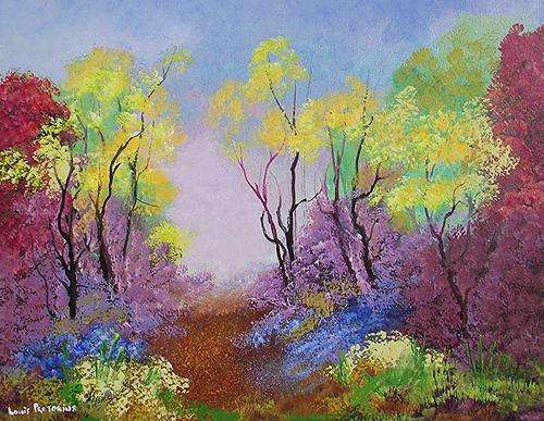 AN ORIGINAL LOUIS PRETORIUS:"TREES with yellow" (610mm x 460mm x 20mm)