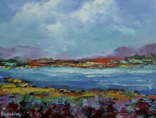 DAM FLOWERS: (oil on stretched canvas: 420mm x 300mm x 20mm)