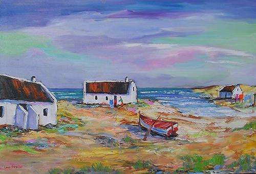 Fisherman's Cottages (An original oil painting  910mm x 610mm) on  STRETCHED CANVAS