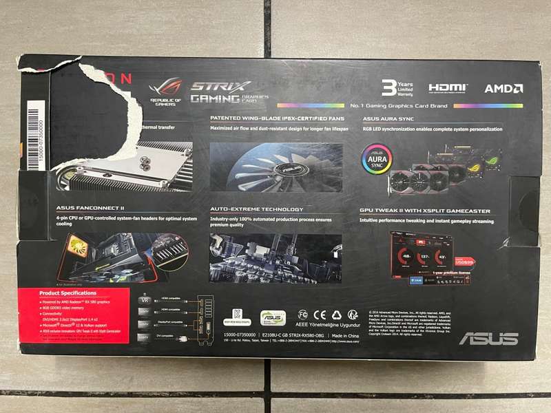 Asus Radeon ROG STRIX RX580-O8G-GAMING OC Edition RX 580 8GB GDDR5 256-bit PCI-E 3.0 Desktop Graphic
