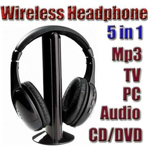 5 in 1 Wireless Headphone, FM, Mp3, DVD, CD, Audio, PC