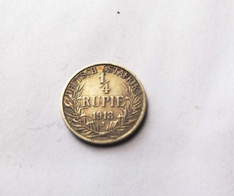 1913 QUARTER RUPEE DEUTSCH OSTAFRIKA COIN
