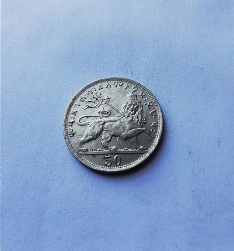 1931 ETHIOPIA EMPORER HAILE SELASSIE LION 50 MATONAS SILVER COIN