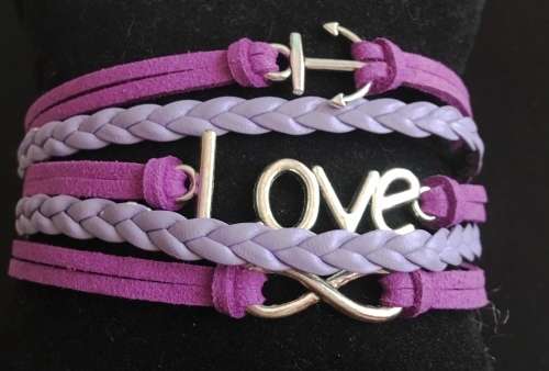 Antique Silver Leather Rope Bead Love Infinite Charm Bracelet