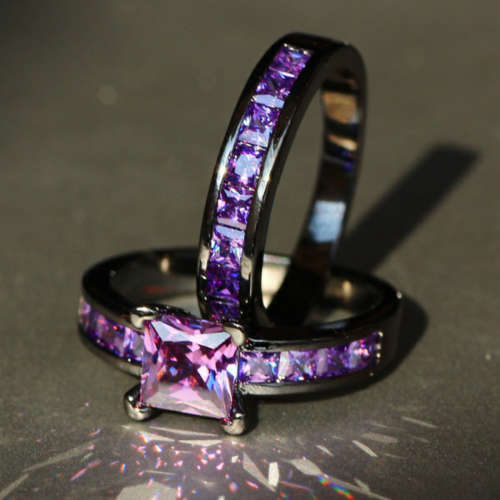 5.3ct Black Gold Filled Engagement Wedding Bridal Set Ring size 6 7 8 9 10