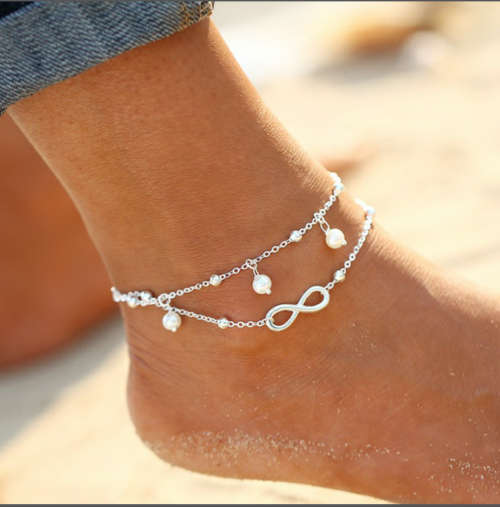 Infinity Anklet Silver Plated Double Chain
