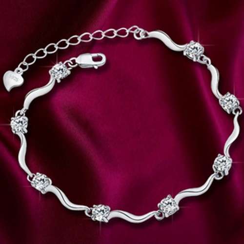Sterling Silver Charm Crystal Bamboo Chain Bracelet