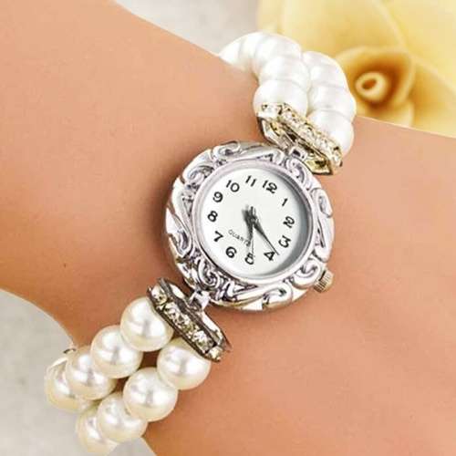 Pearl Rhinestone Bracelet Quartz Watch