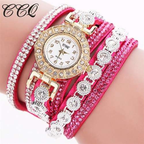 Rhinestone bracelet wrap watch