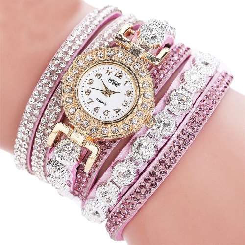 Rhinestone bracelet wrap watch