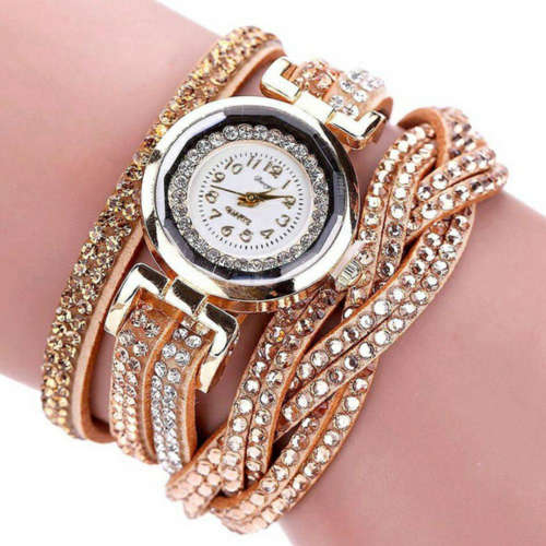 Rhinestone Bracelet Wrap Plat watch - on hand